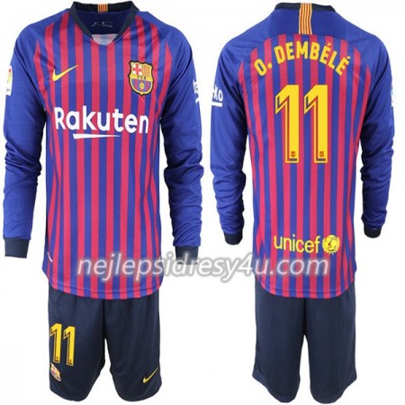 Fotbalový Dres FC Barcelona O. Dembele 11 Dětské Domácí 2018/19 Dlouhý Rukáv